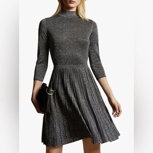 Ted Baker London Gunmetal Noaleen Metallic Stretch Mini Pleated Dress Size 0